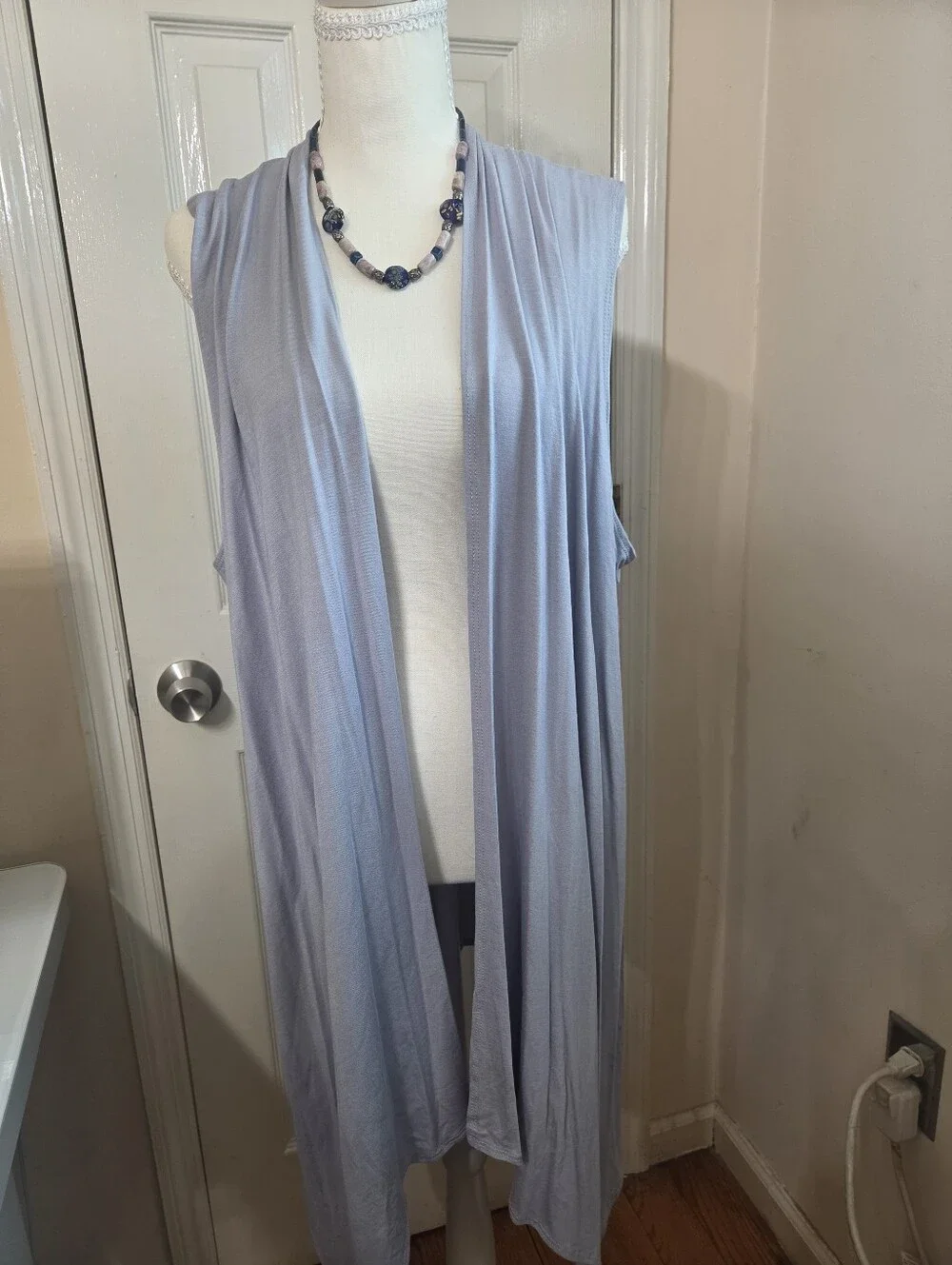 Azules Light Gray Draped Sleeveless Duster